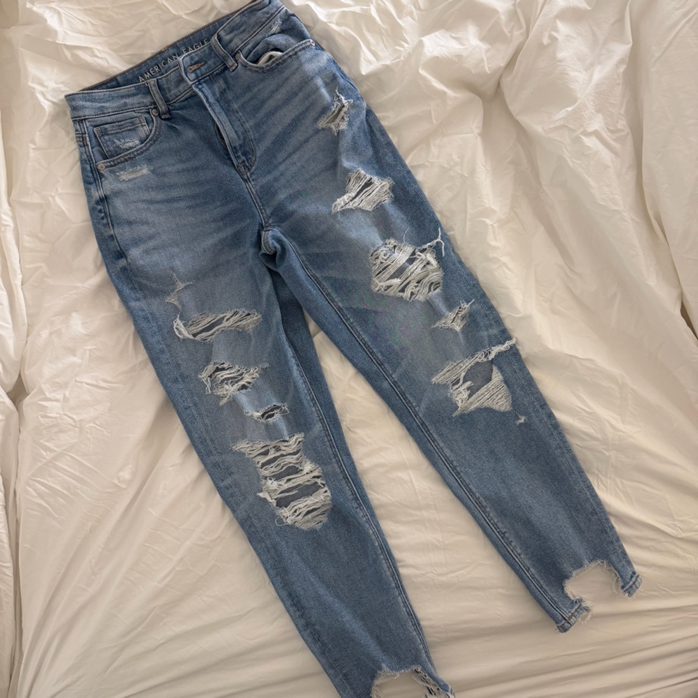 American Eagle Outfitters - Ripped Mid Rise Blue Denim Jeans